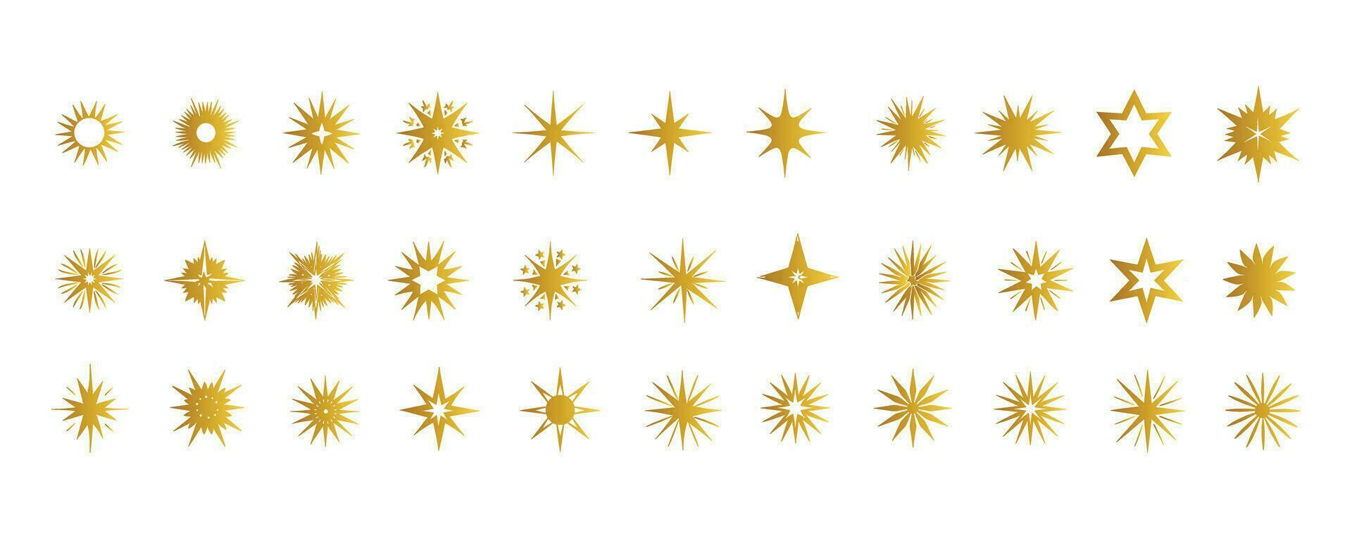 Star Icons and Starburst Flower Sale Badges, Vector Collection of Shine Symbols, Sparkling Lights, Flash Stars, and Quality Signs in Sticker Emblems and Sun Ray Frames