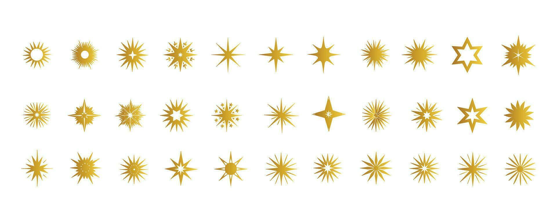 estrella íconos y Starburst flor rebaja insignias, vector colección de brillar símbolos, espumoso luces, destello estrellas, y calidad señales en pegatina emblemas y Dom rayo marcos