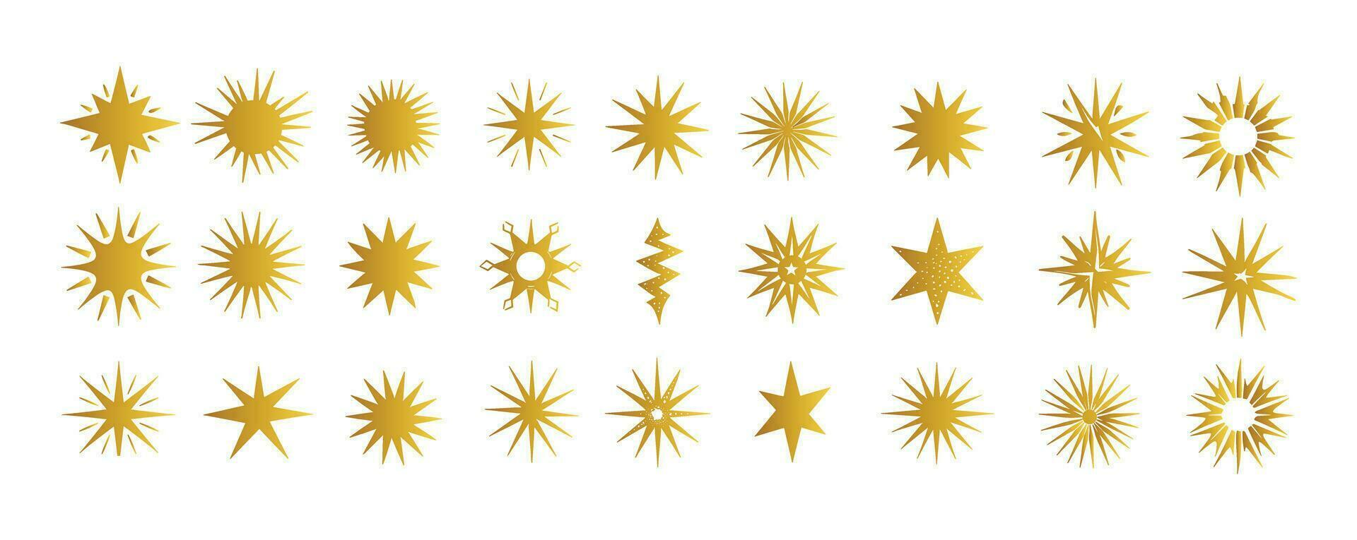 estrella íconos y Starburst flor rebaja insignias, vector colección de brillar símbolos, espumoso luces, destello estrellas, y calidad señales en pegatina emblemas y Dom rayo marcos