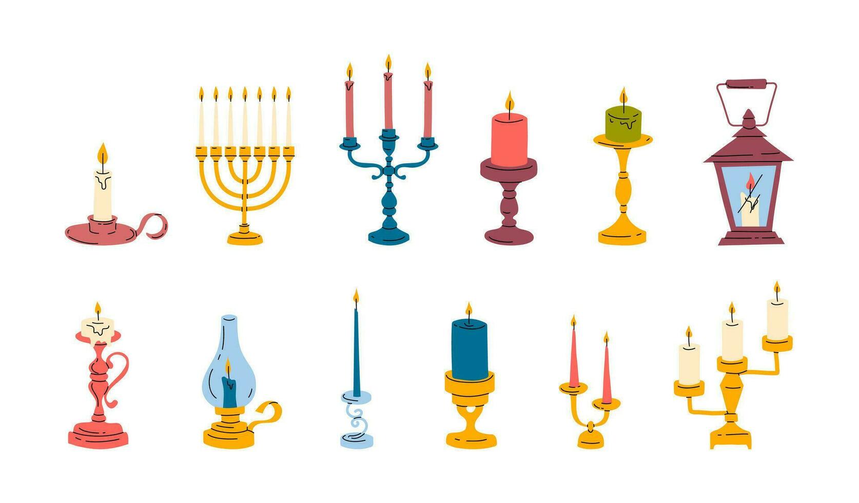 dibujos animados color Clásico candelabros icono colocar. vector