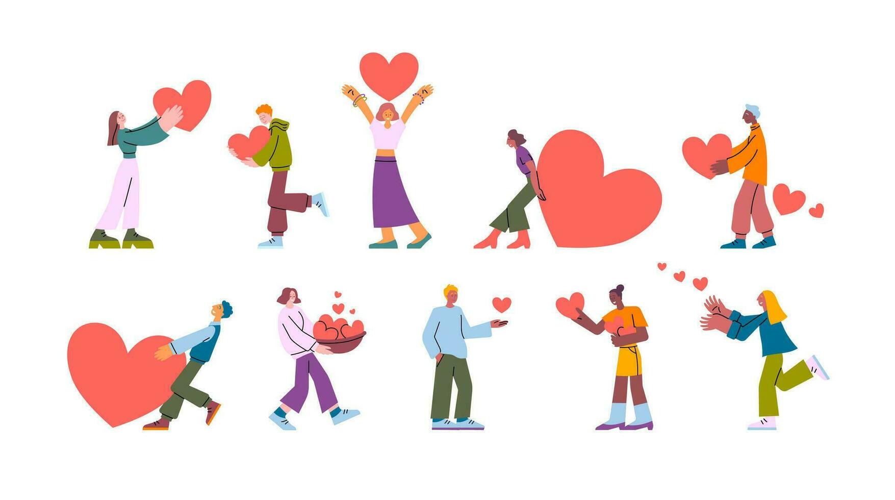 Cartoon Color Characters People Share Love Concept. Vector