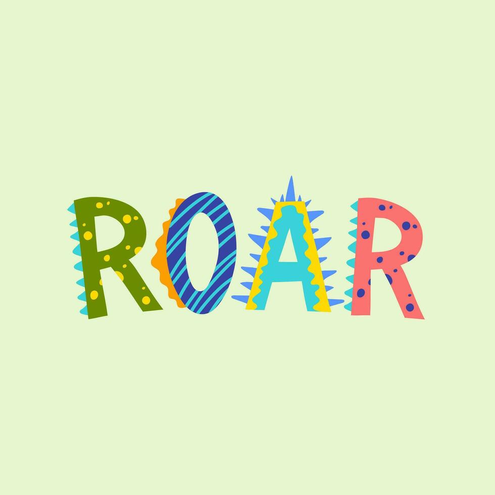 Cartoon Color Roar Word Comic Dino Alphabet. Vector