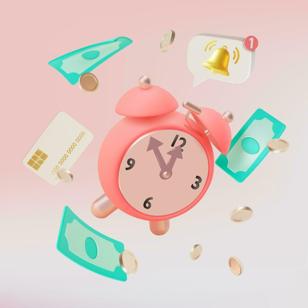 3d Time Management Business Concept Cartoon Style. Vector