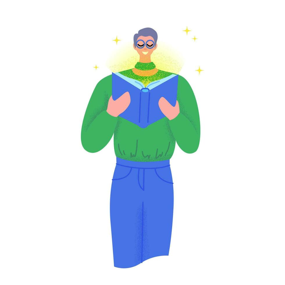 Cartoon Character Boy Hold Book and Reading Day Concept. Vector