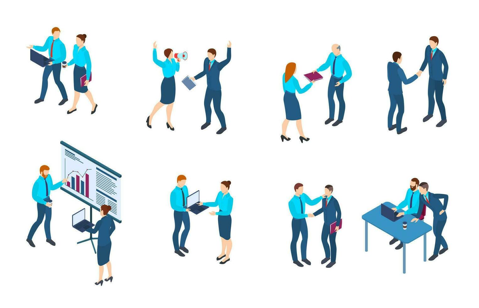 Color Characters Office People Set 3d Isometric View. Vector