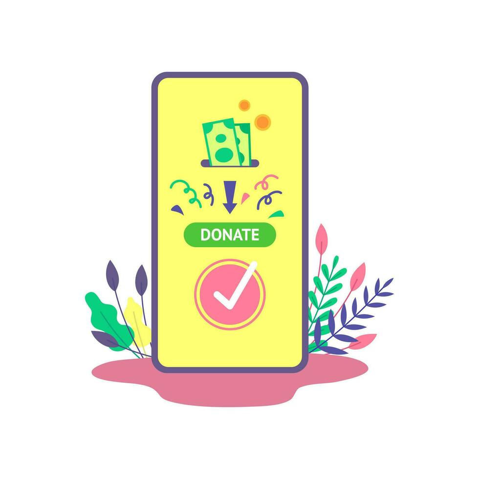 Cartoon Color Mobile Phone Online Application Donation Concept. Vector