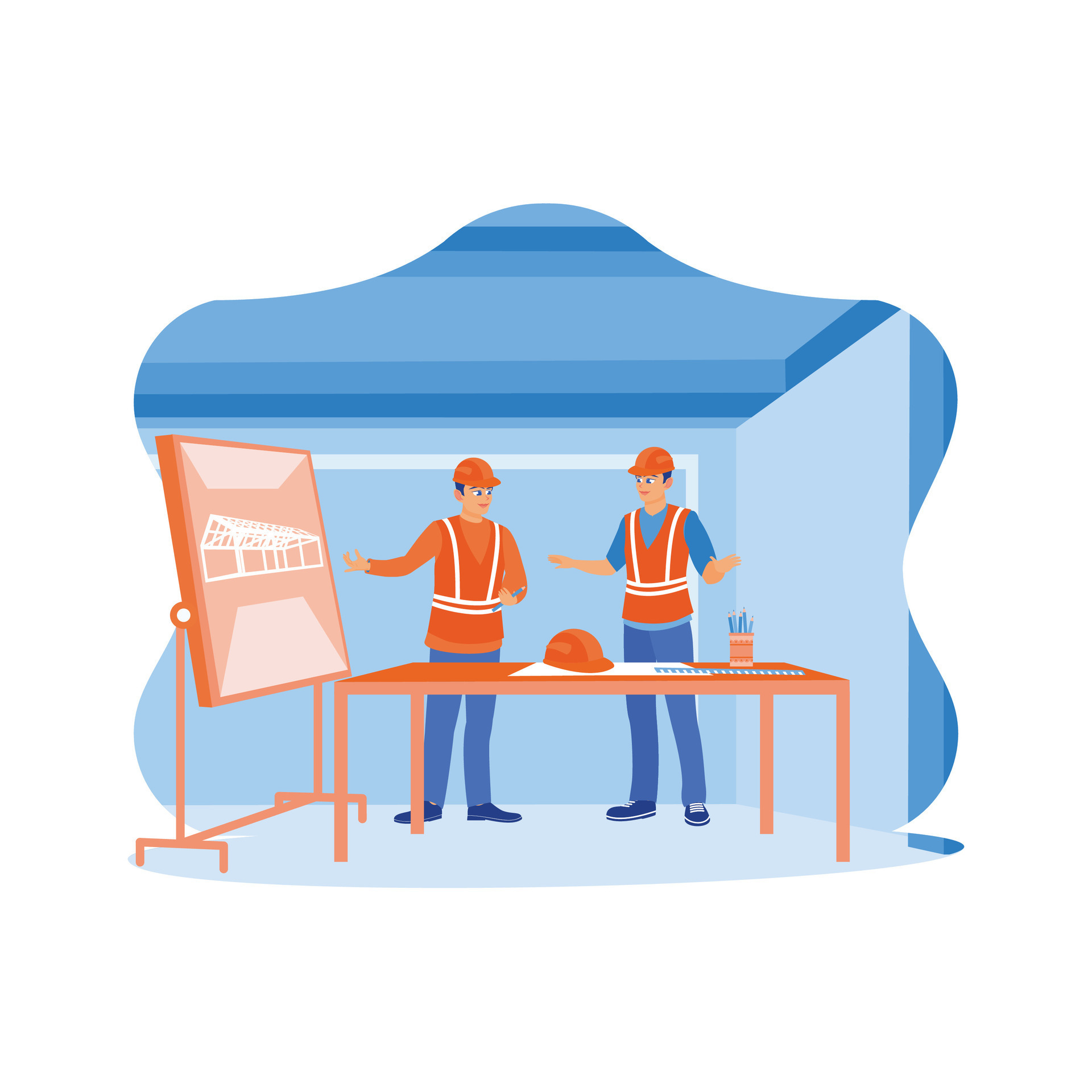 two-civil-engineers-work-together-to-design-a-building-discuss-work