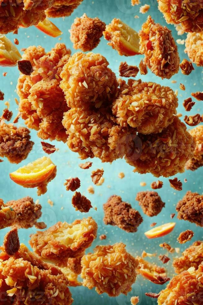 AI generated food photography of crispy and spicy Fried chicken photo