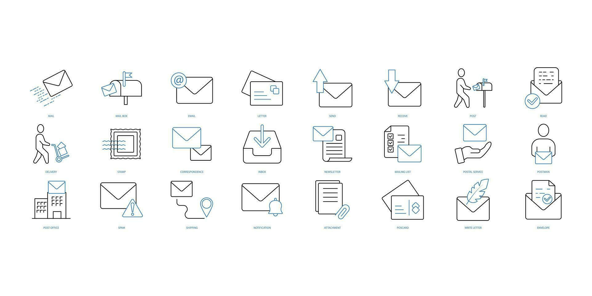 Mailing icons set. Set of editable stroke icons.Vector set of Mailing vector