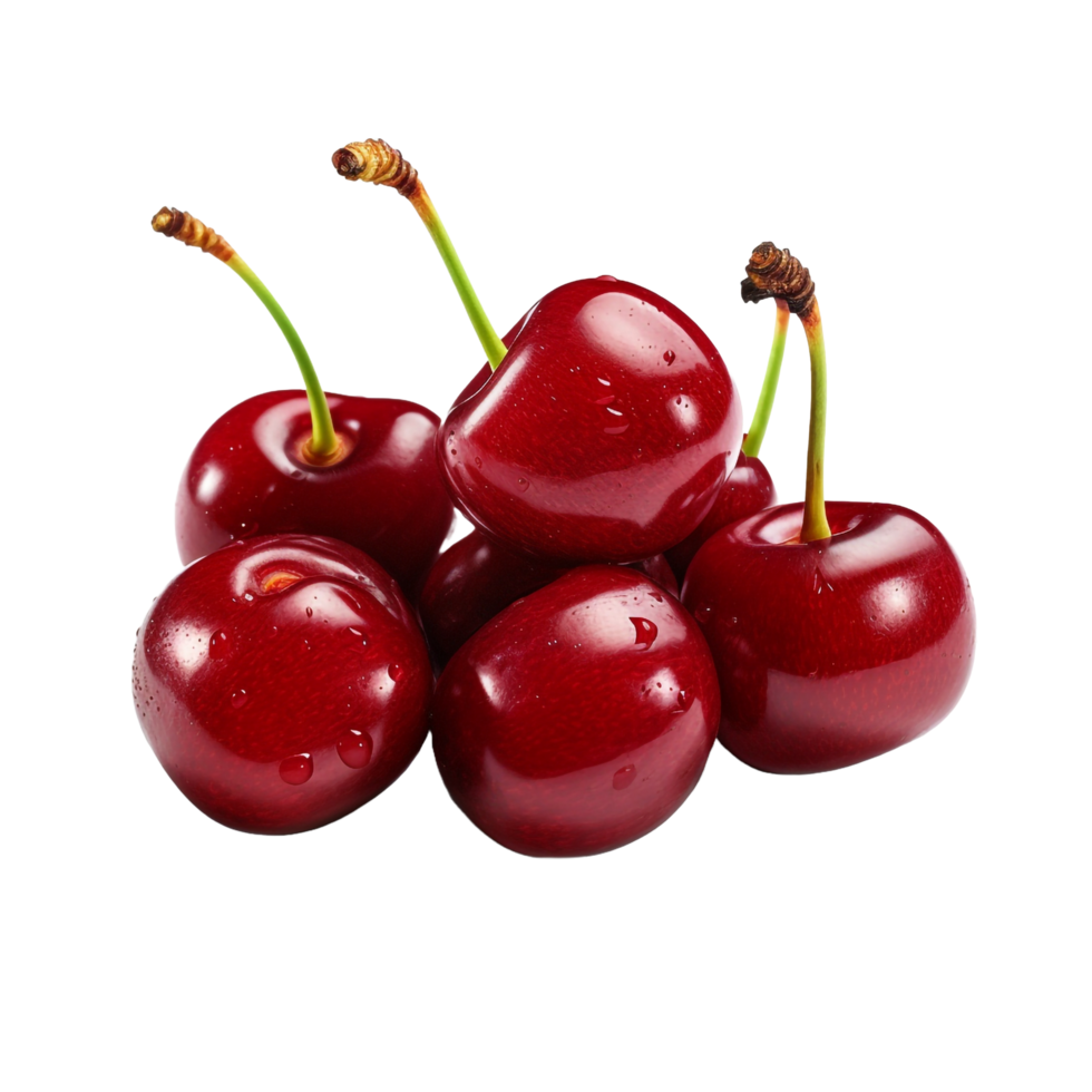 AI generated Bunch of fresh red cherries isolated on transparent background png