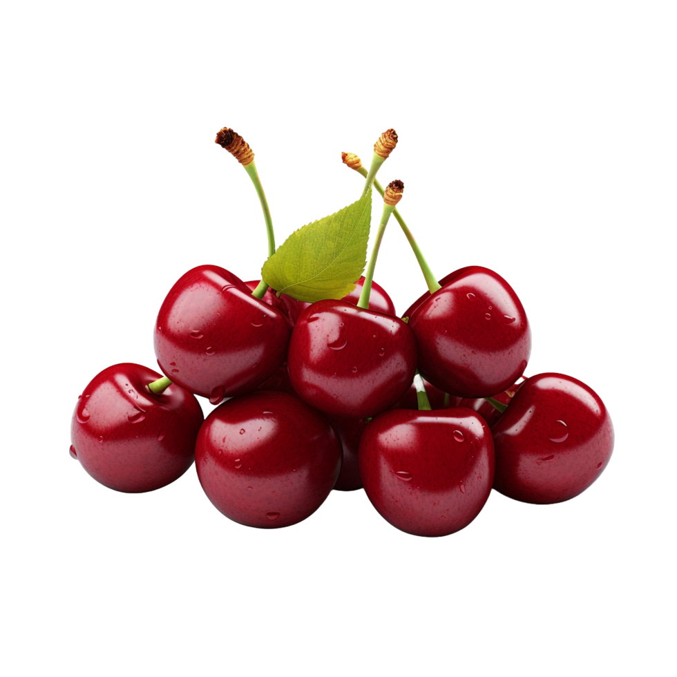 AI generated Bunch of fresh red cherries isolated on transparent background png