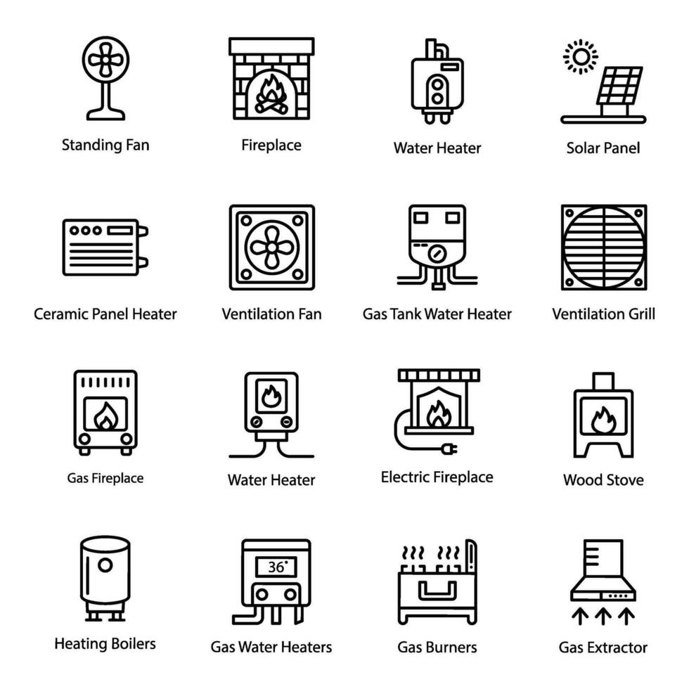 Solar Heating Line Vector Icons