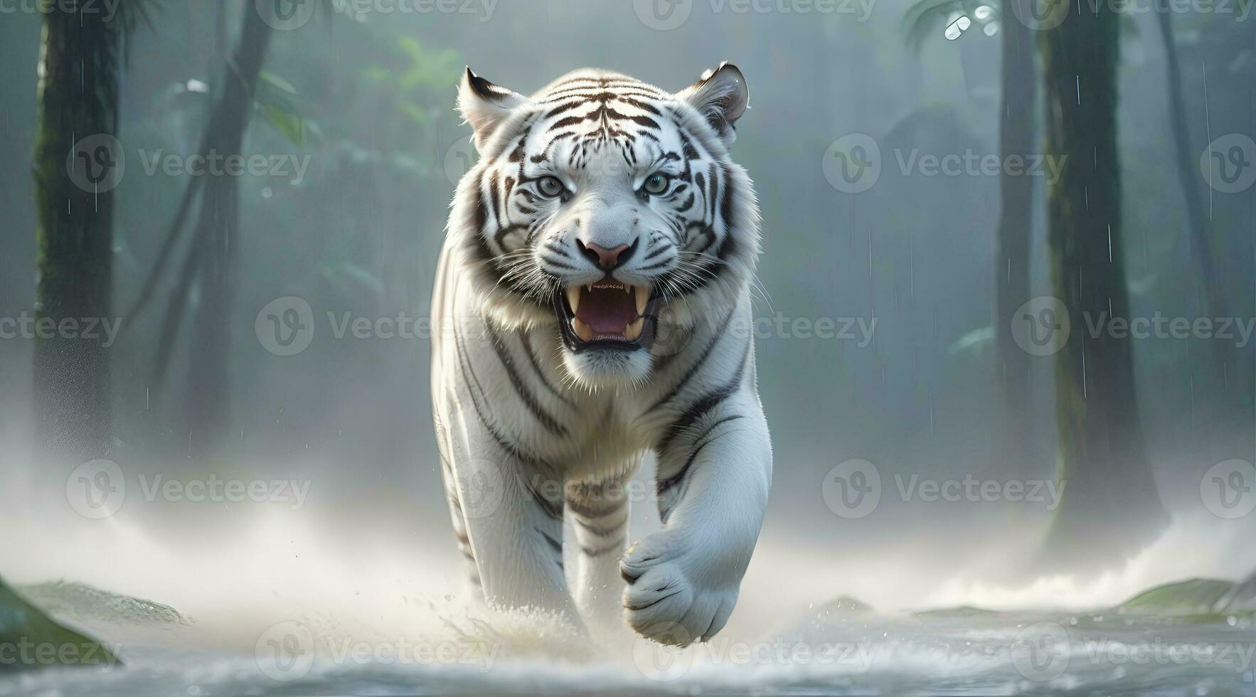 AI generated tiger's attack, Realistic images of wild animal attacks photo