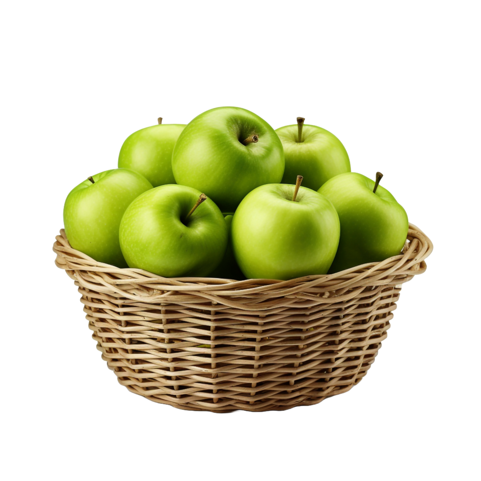 ai genererad färsk grön äpplen i korg- korg isolerat på transparent bakgrund png