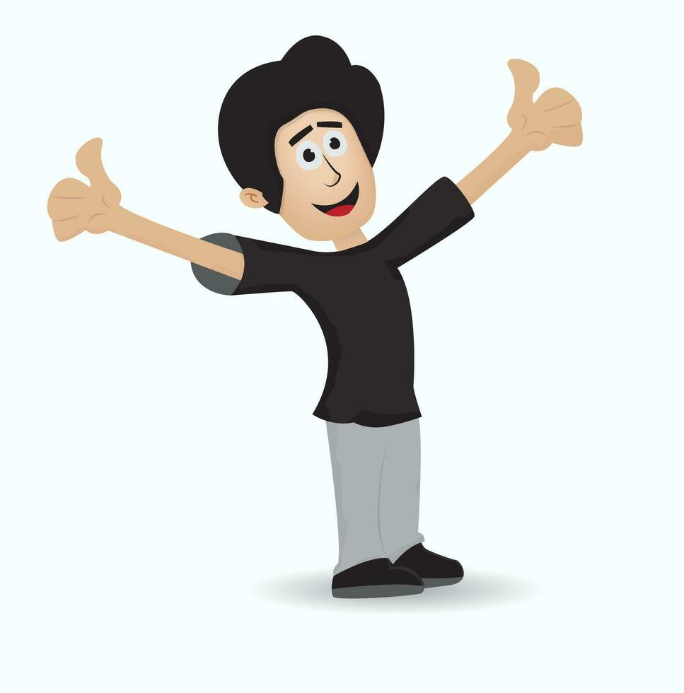 happy cartoon young man thumbs up vector