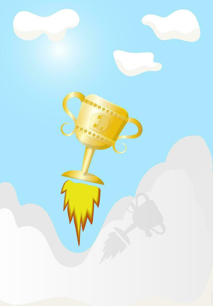 illustration of a victory trophy flying like a rocket vector