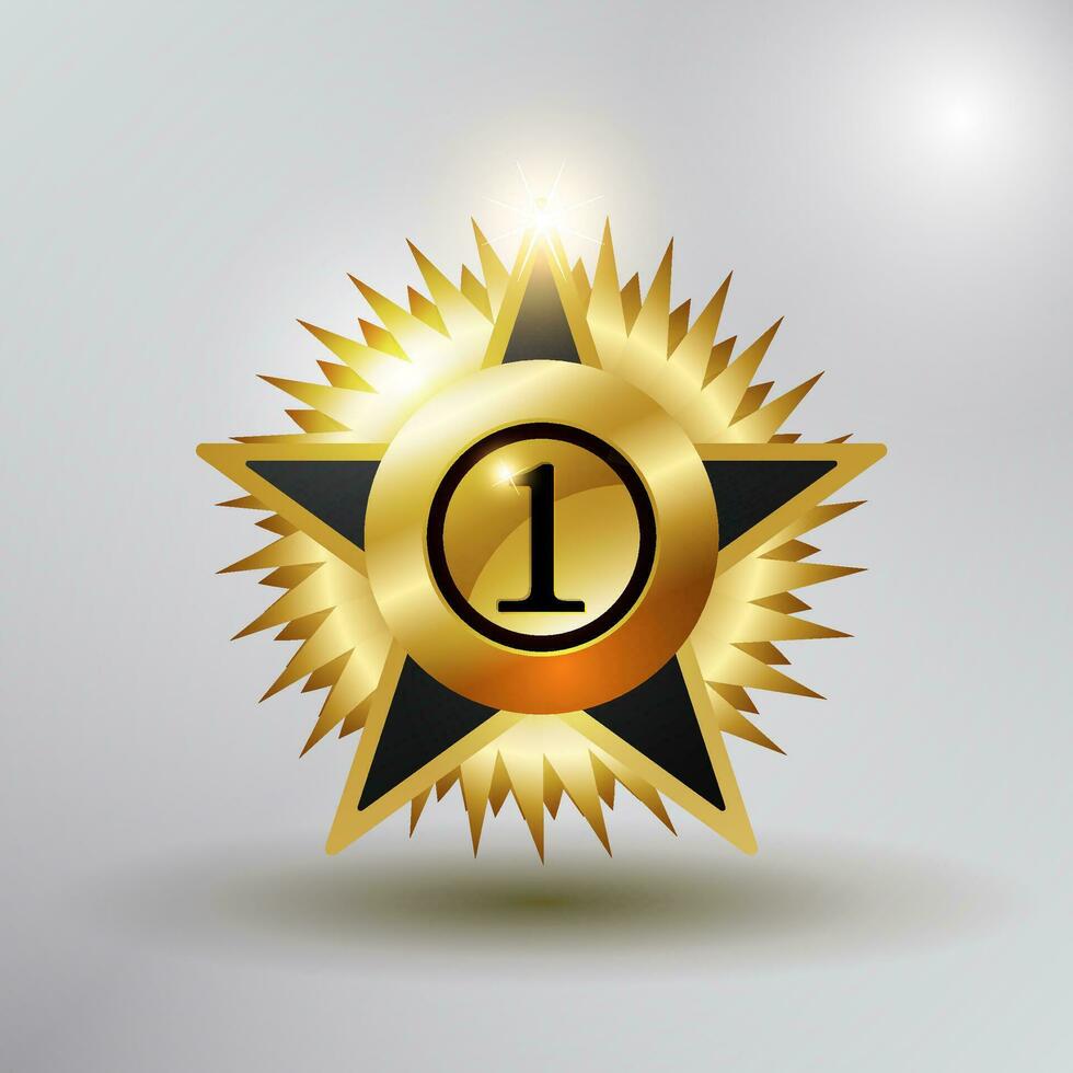 No 1 Star Medal gold color and shiny vector