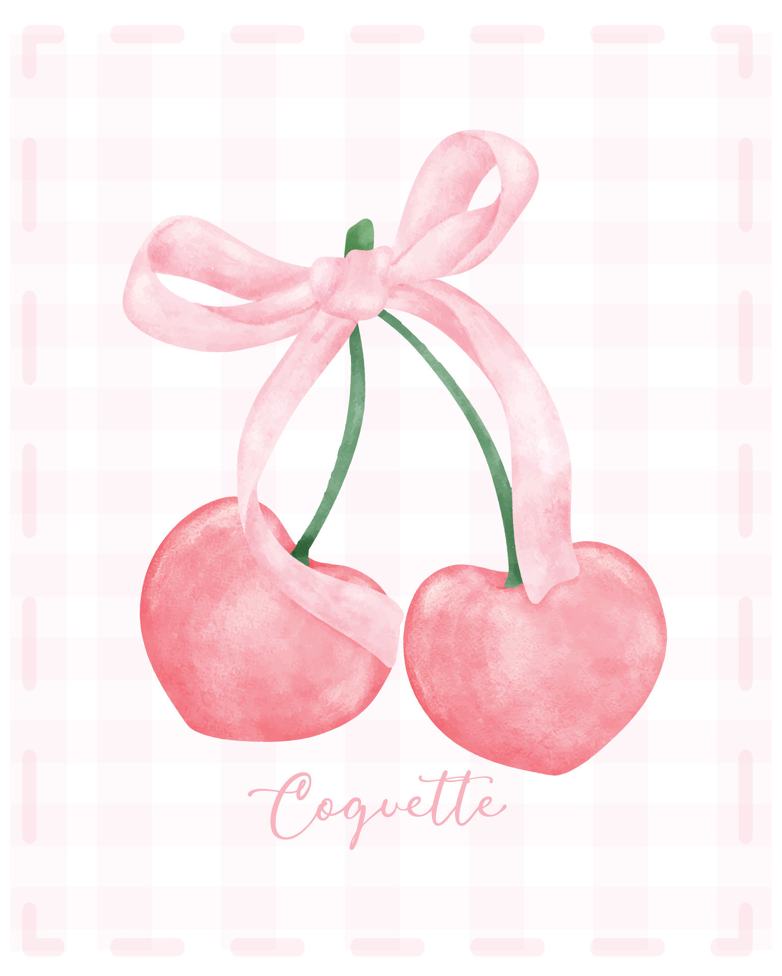  Cute coquette aesthetic pink ribbon bow with red cherries in vintage ...