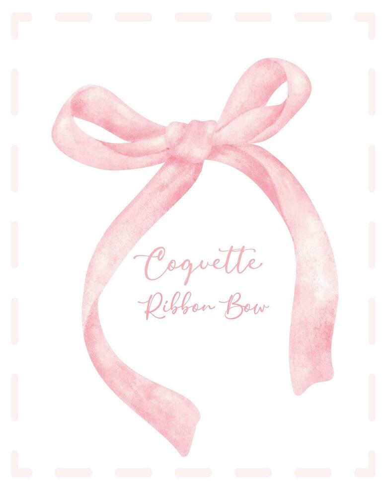 Cute coquette aesthetic pink ribbon bow in vintage style watercolor vector