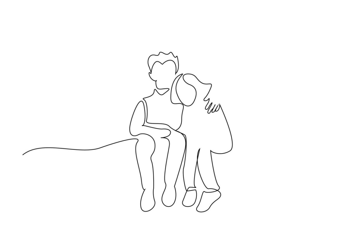 brother sister hug sad support hopeless two children line art design vector