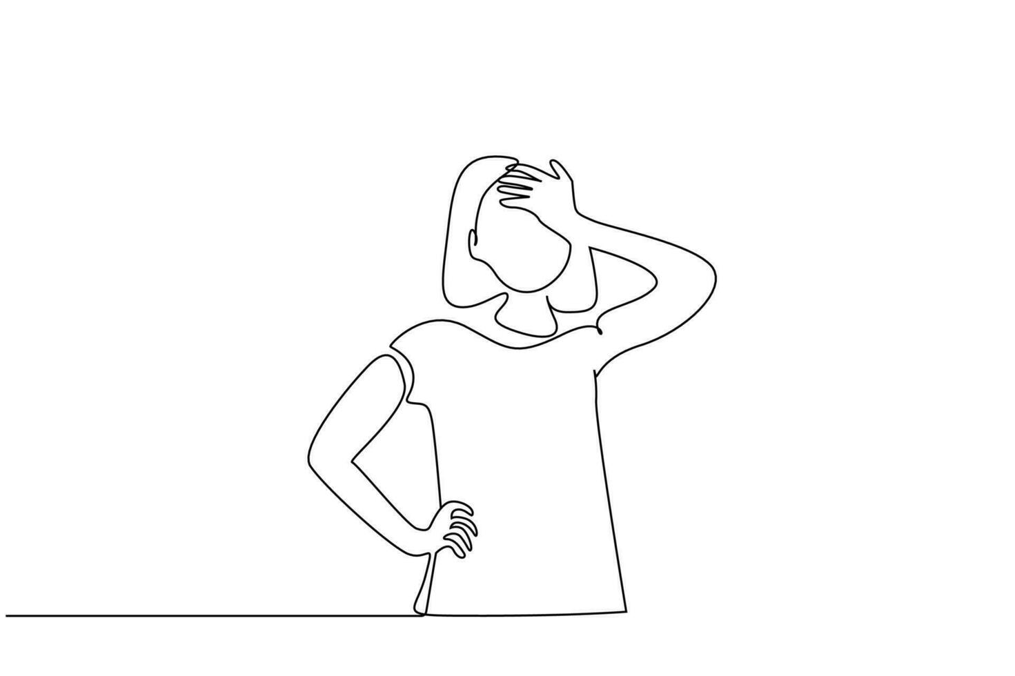 headache woman touching head stress bad health line art vector