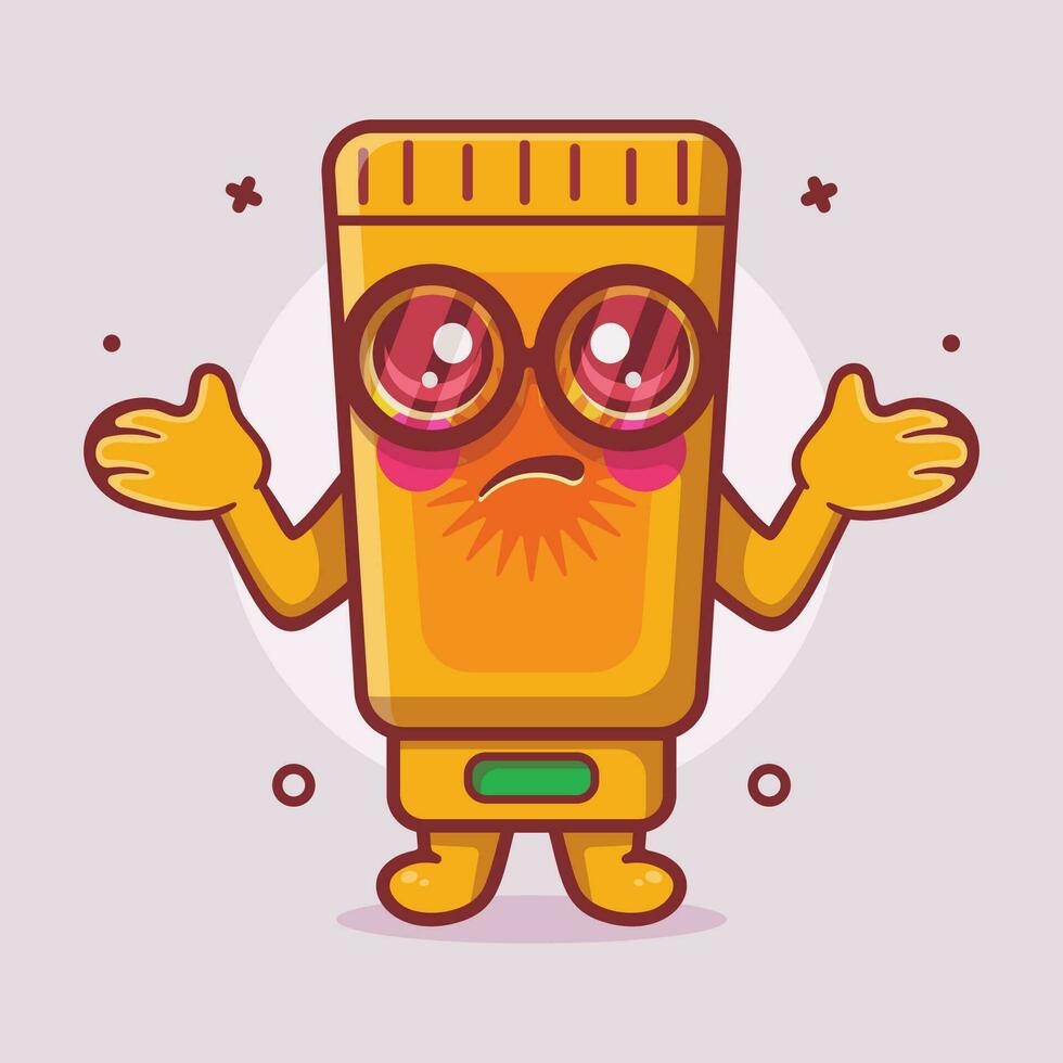 worry sunblock tube character mascot with confused gesture isolated cartoon in flat style design vector
