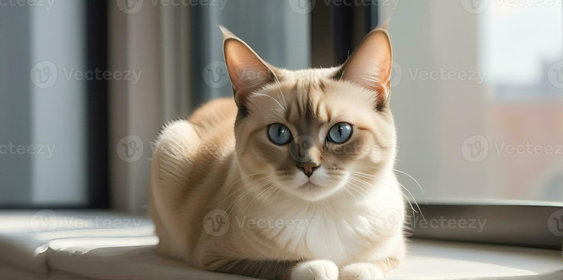 AI generated image of a cute cat seated on a windowsill photo