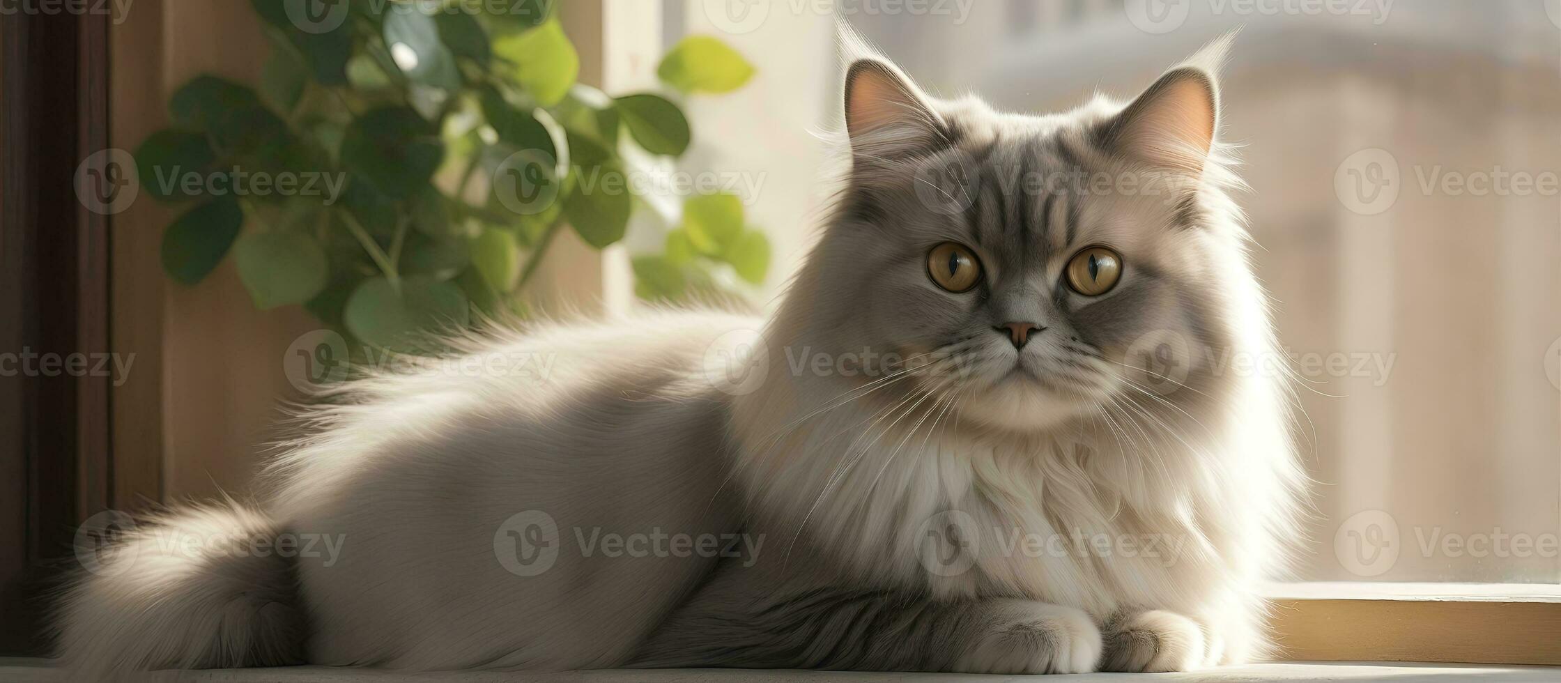AI generated image of a cute cat seated on a windowsill photo