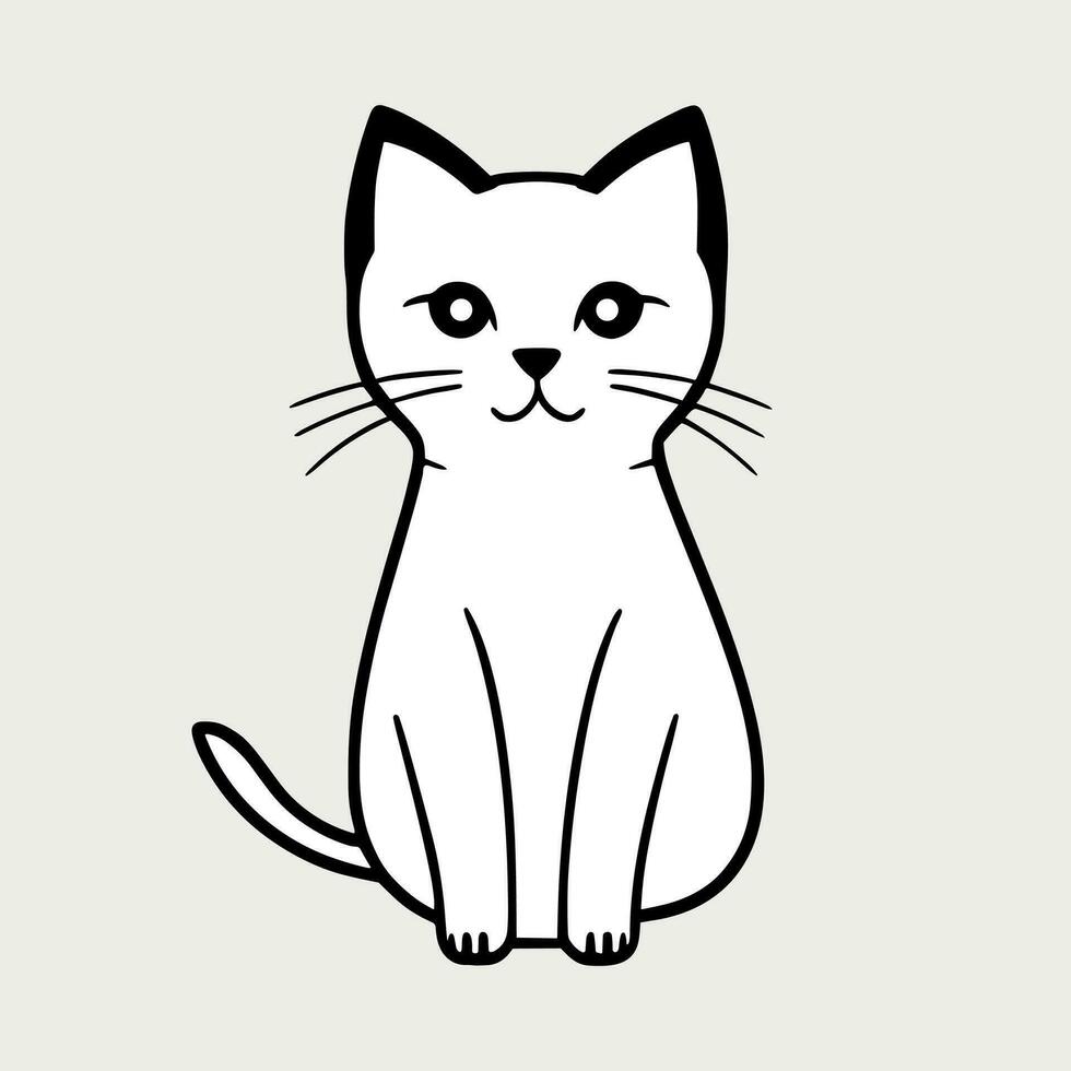 Cute cat vector black and white cartoon character design collection. White background. Pets, Animals.