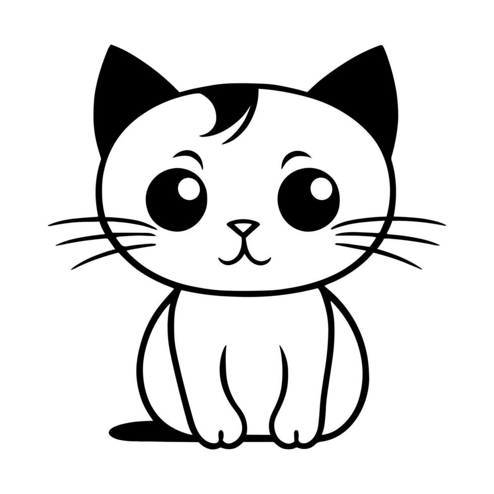 Cute cat vector black and white cartoon character design collection. White background. Pets, Animals.