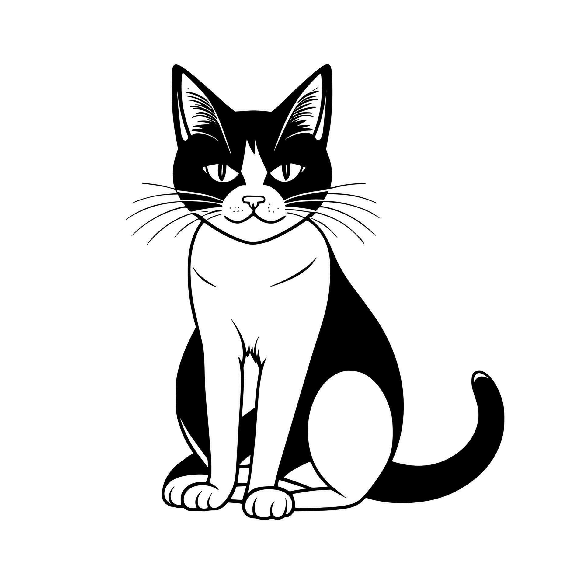 Cute cat vector black and white cartoon character design collection