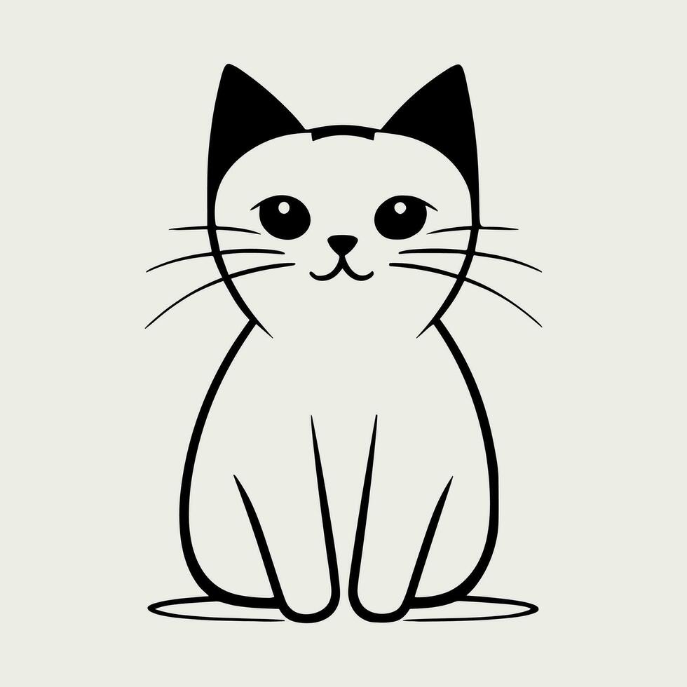 Cute cat vector black and white cartoon character design collection. White background. Pets, Animals.