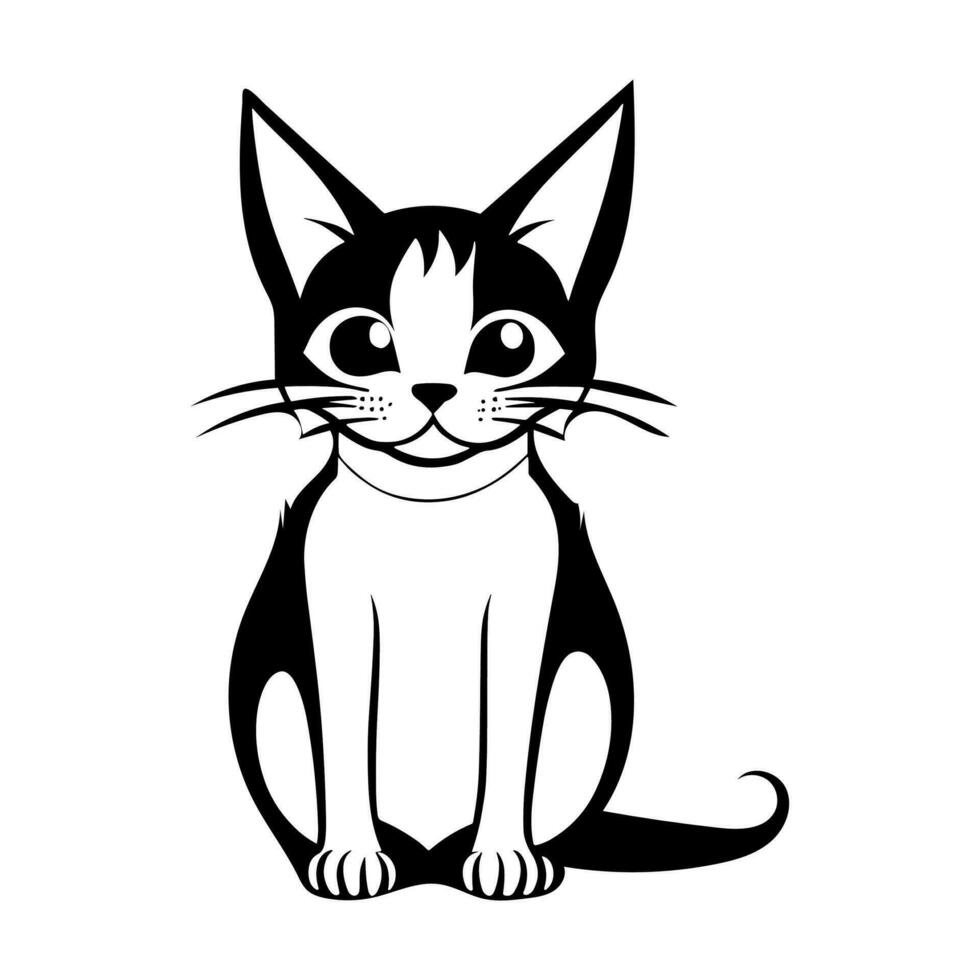 Cute cat vector black and white cartoon character design collection. White background. Pets, Animals.