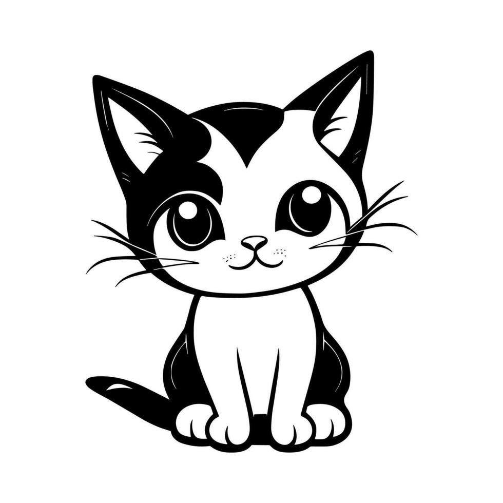 Cute cat vector black and white cartoon character design collection. White background. Pets, Animals.