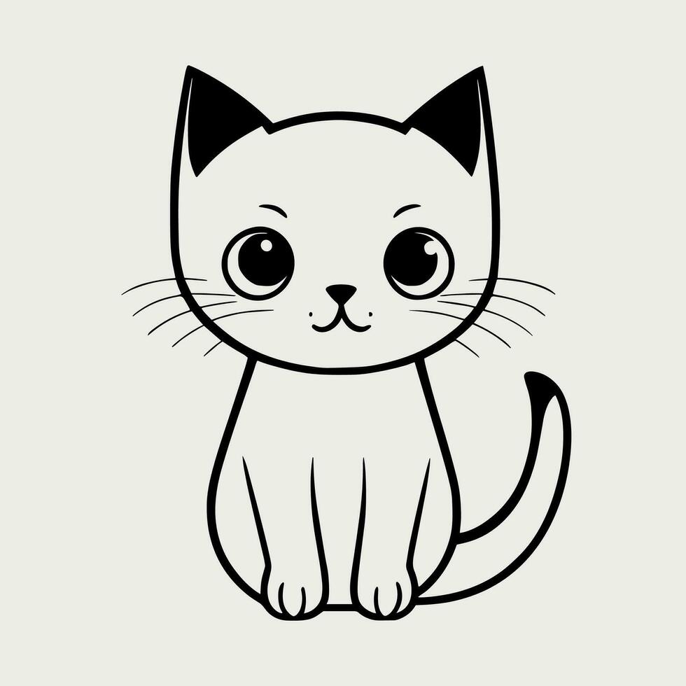 Cute cat vector black and white cartoon character design collection. White background. Pets, Animals.