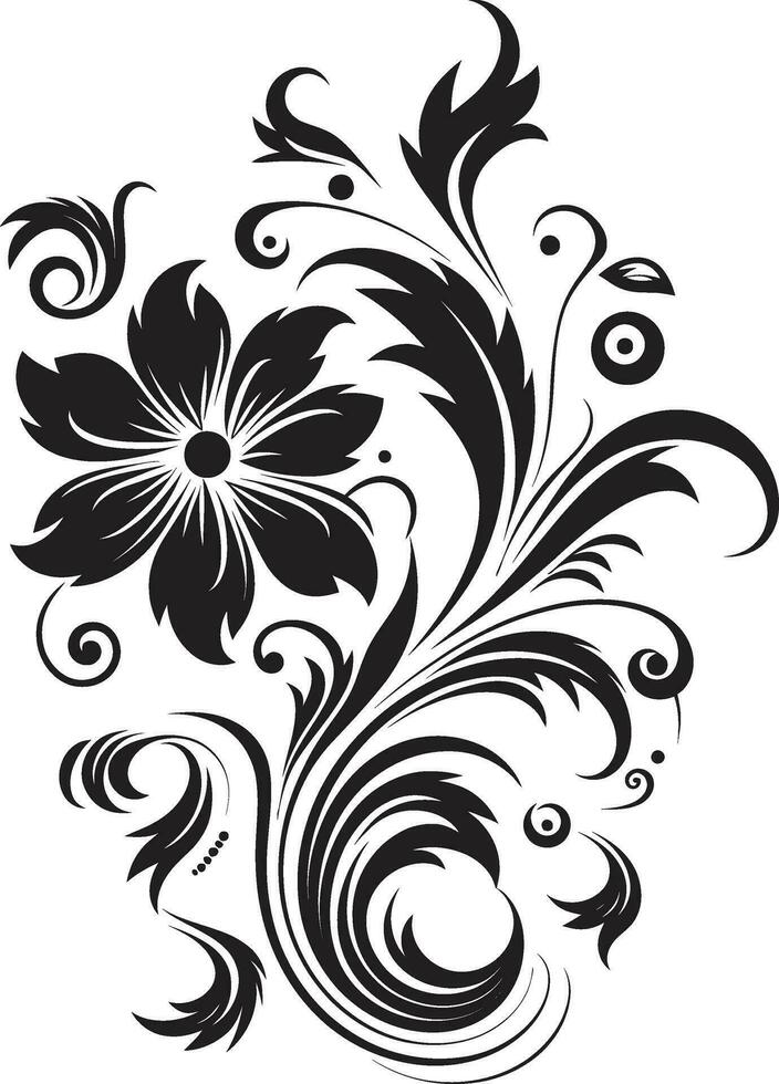 armonioso mano dibujado composición negro vector caprichoso floral diseño icónico logo elemento