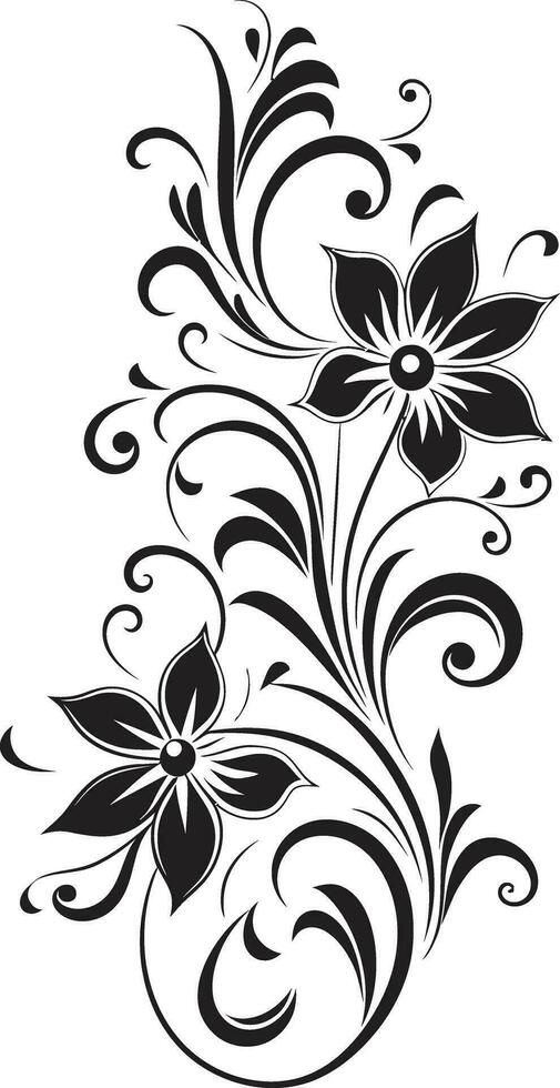 Noir Botanical Sketch Iconic Black Vector Handcrafted Bloom Black Floral Icon