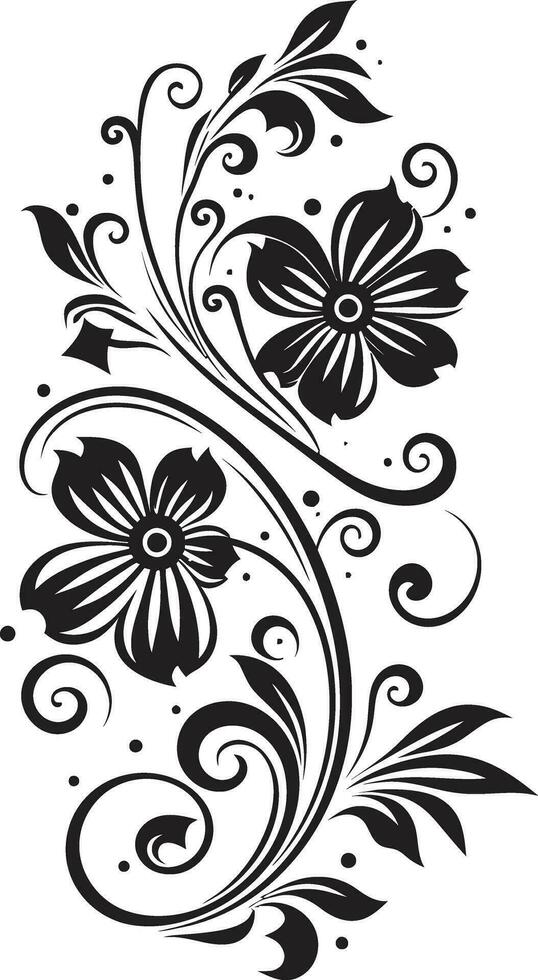 Intricate Noir Blossom Black Design Artistic Floral Vector Hand Drawn Icon