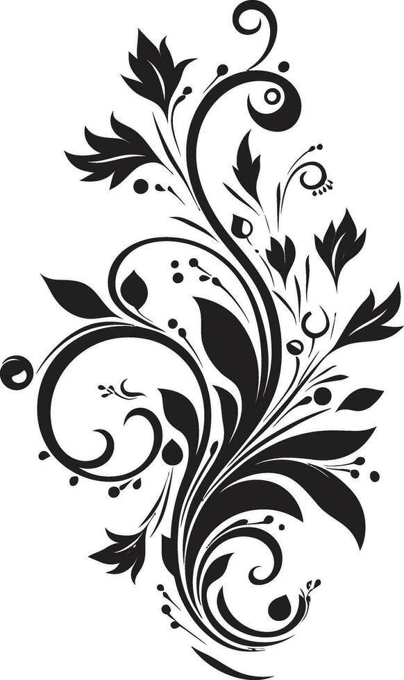 Floral Noir Intricacy Hand Drawn Emblem Handcrafted Petal Scrolls Vector Icon