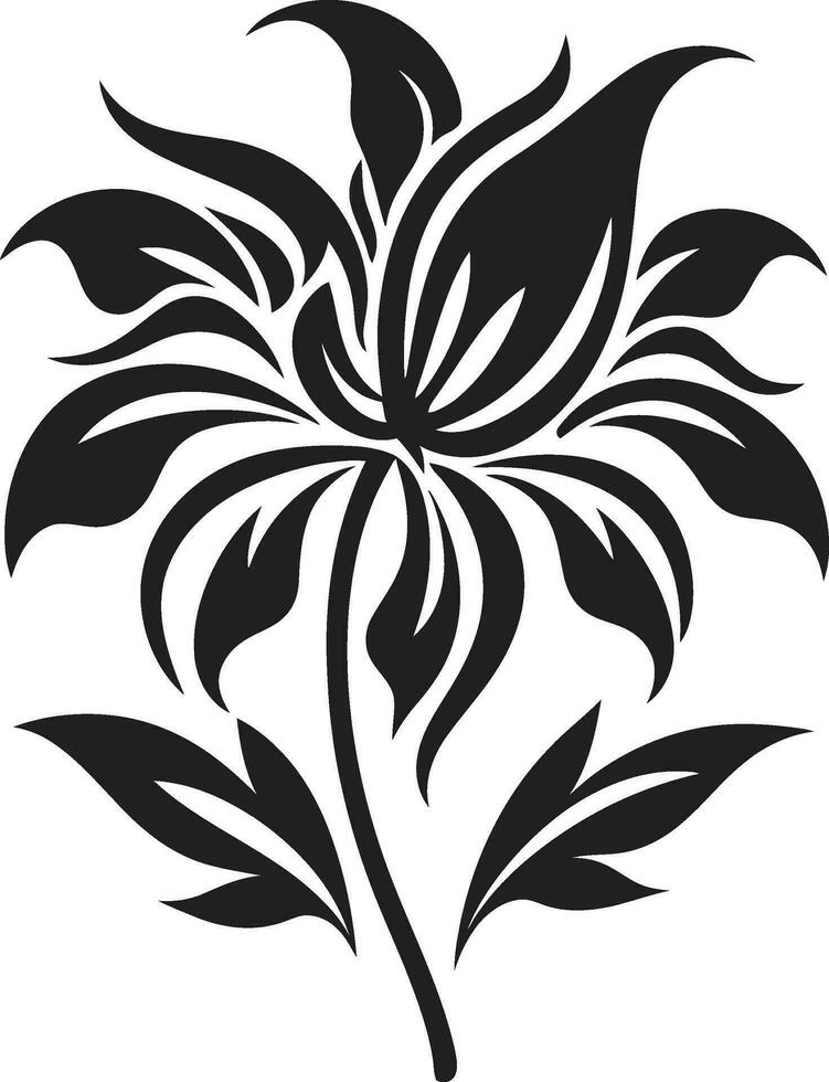 Sleek Floral Composition Hand Rendered Black Icon Chic Single Bloom Minimalist Black Emblem vector