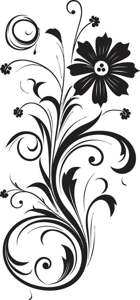 Elegant Bloom Noir Hand Drawn Icon Botanical Vector Silhouette Black Design