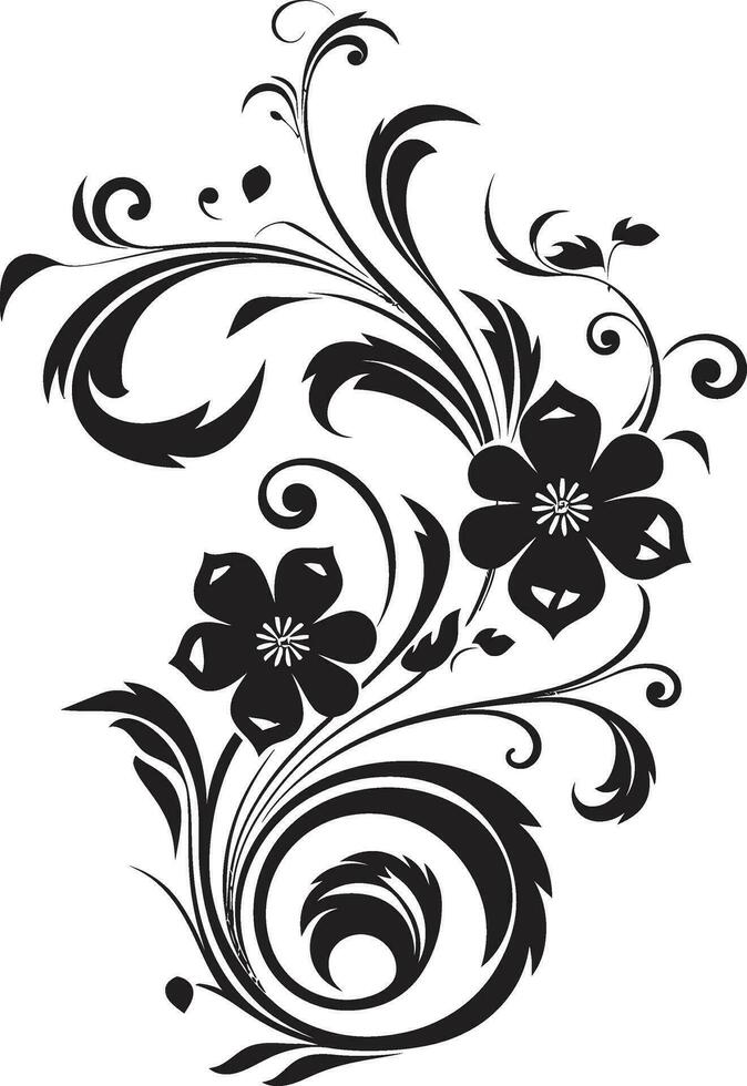 noir pétalo abrazo icónico floral vector artesanal floral giro negro icono emblema