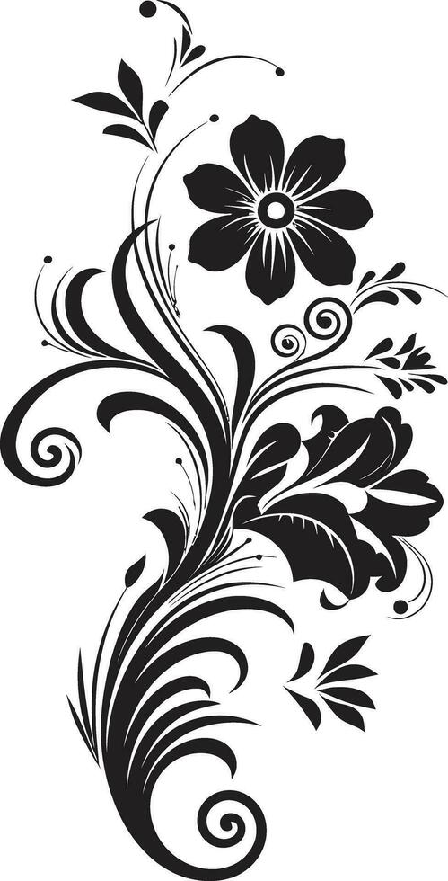 Flowing Botanical Silhouette Black Logo Icon Delicate Hand Drawn Petals Elegant Logo Detail vector