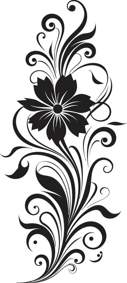 Noir Petal Flourish Iconic Vector Logo Elegant Bloom Noir Hand Drawn Icon