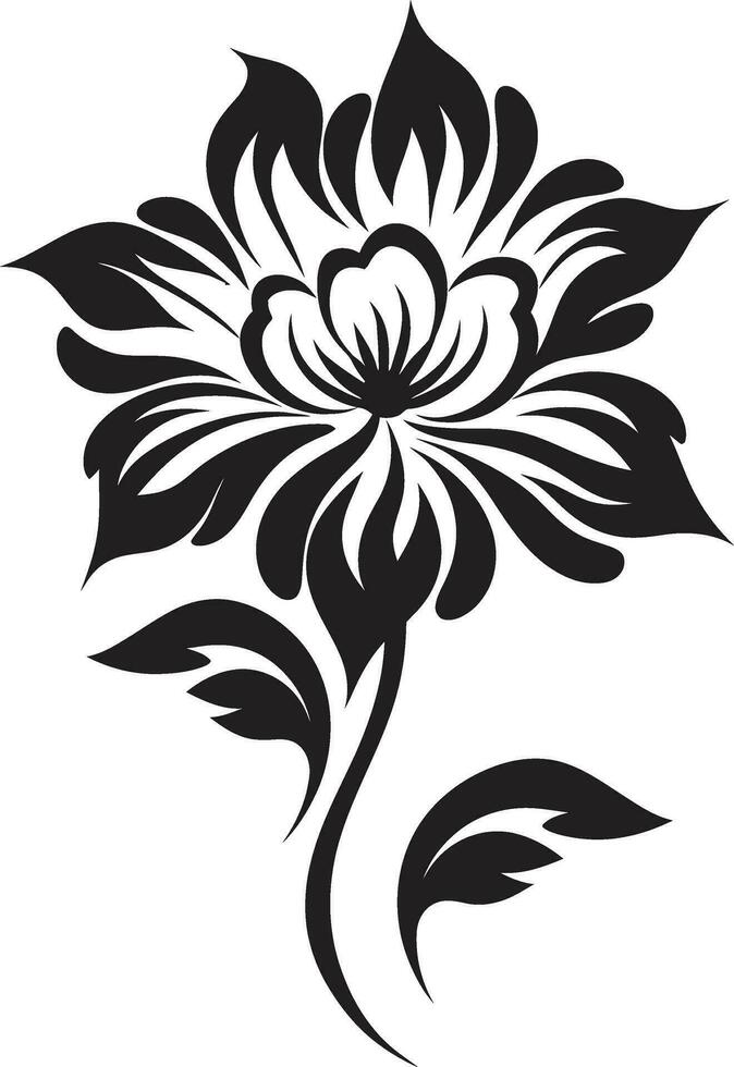 Whimsical Single Flower Black Vector Emblem Modern Floral Abstraction Simple Hand Rendered Icon