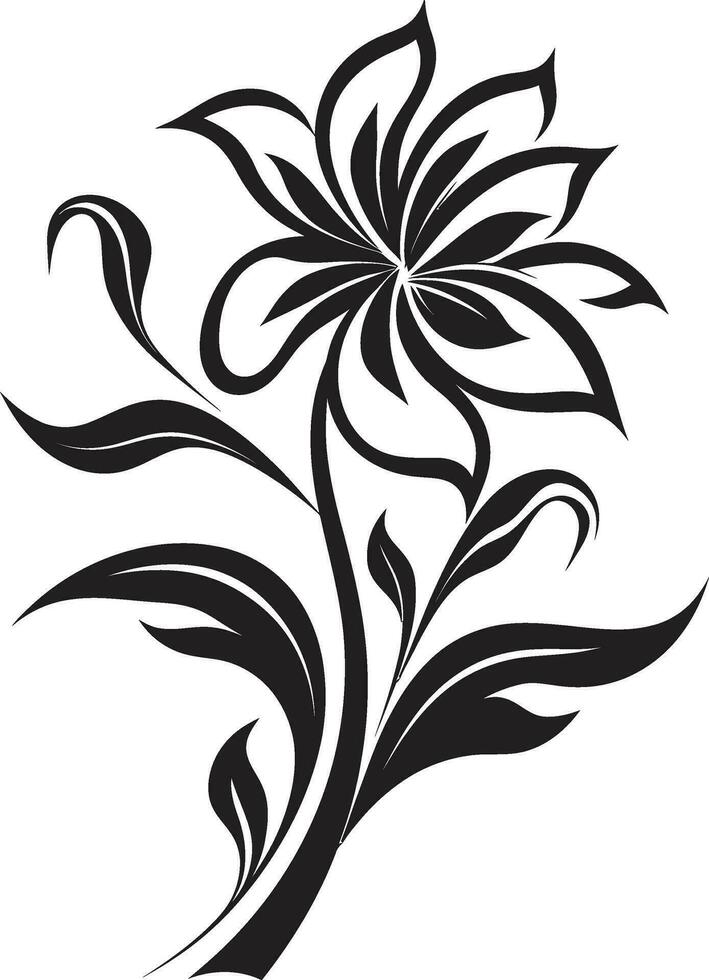 Clean Petal Sketch Minimal Hand Drawn Emblem Sleek Floral Essence Single Black Vector Icon