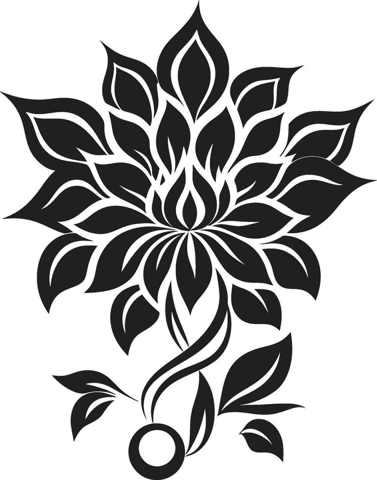 Abstract Petal Minimalism Artistic Vector Icon Chic Single Bloom Black Hand Drawn Emblem