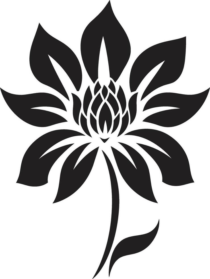 Clean Petal Abstraction Black Hand Drawn Emblem Whimsical Vector Flower Simple Black Icon Design