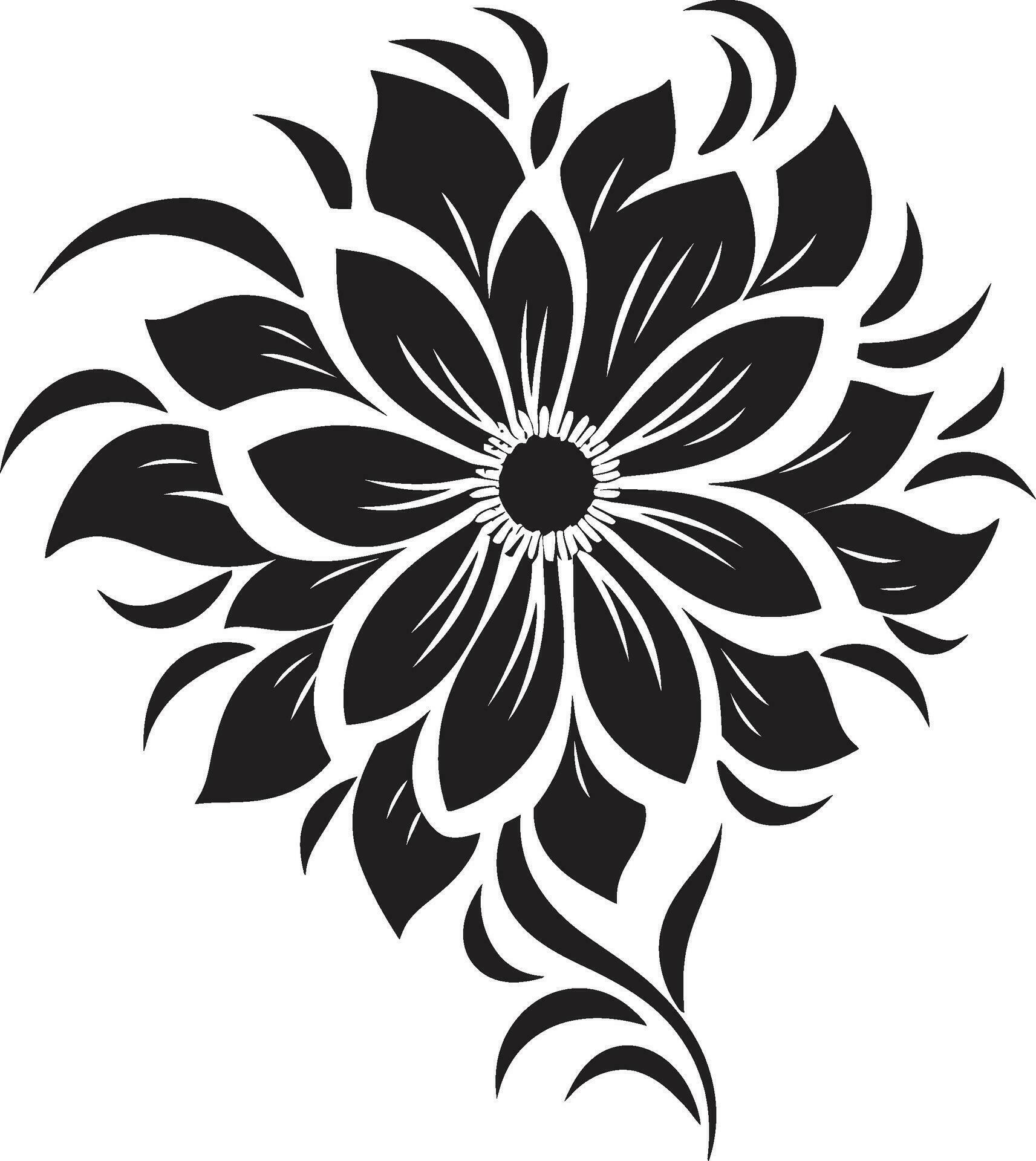 Chic Minimalist Flower Simple Black Emblem Elegant Artistic Whirl Black ...