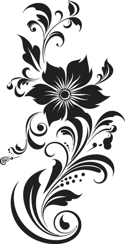 Inky Botanical Etching Iconic Logo Detail Black Vector Bouquet Hand Drawn Design